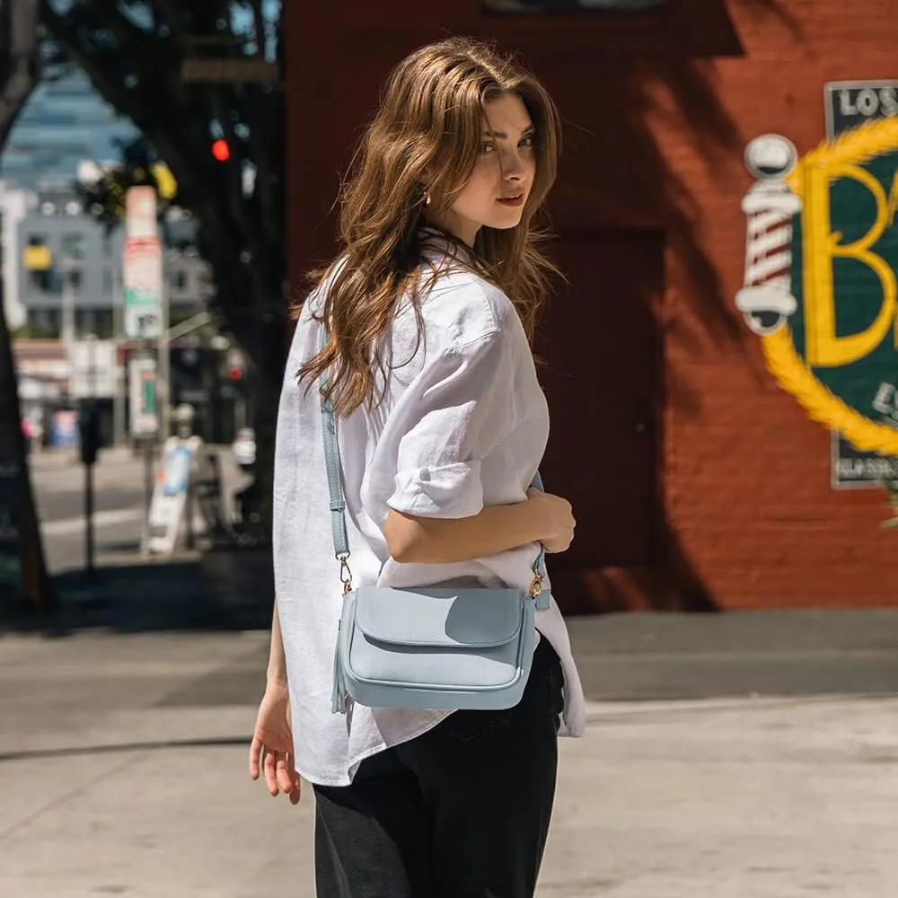 EVVE Small Crossbody Bags for Women Trendy Flap Saddle Purses with Tassel Vegan leather Shoulder bag