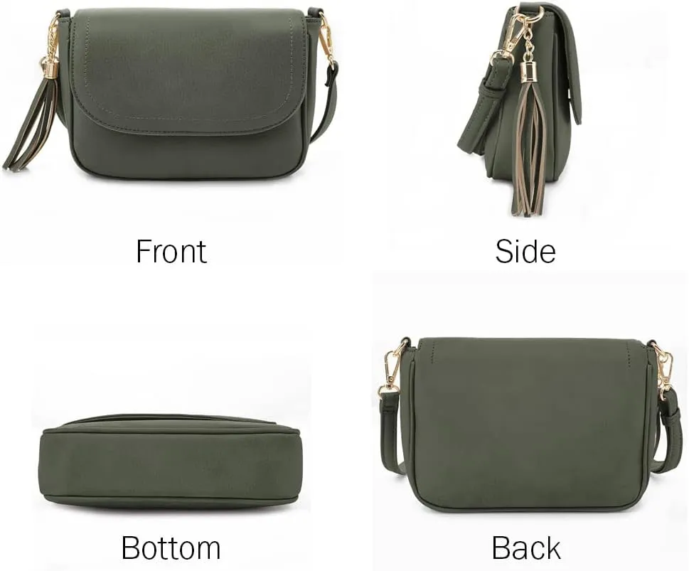 EVVE Small Crossbody Bags for Women Trendy Flap Saddle Purses with Tassel Vegan leather Shoulder bag