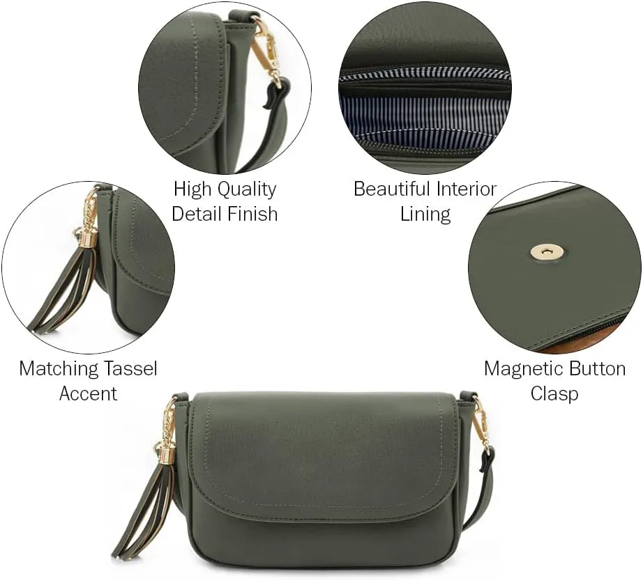 EVVE Small Crossbody Bags for Women Trendy Flap Saddle Purses with Tassel Vegan leather Shoulder bag