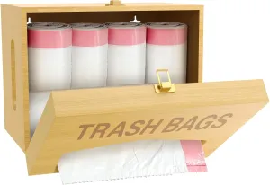 Extra Large Trash Bag Dispenser,Garbage Bag Dispenser Holder Under Sink, Trash Bag Container Organizer Storage,Bamboo Wall Mounted Kitchen Trash Bags Roll Holder for Cabinet Laundry Room Organization