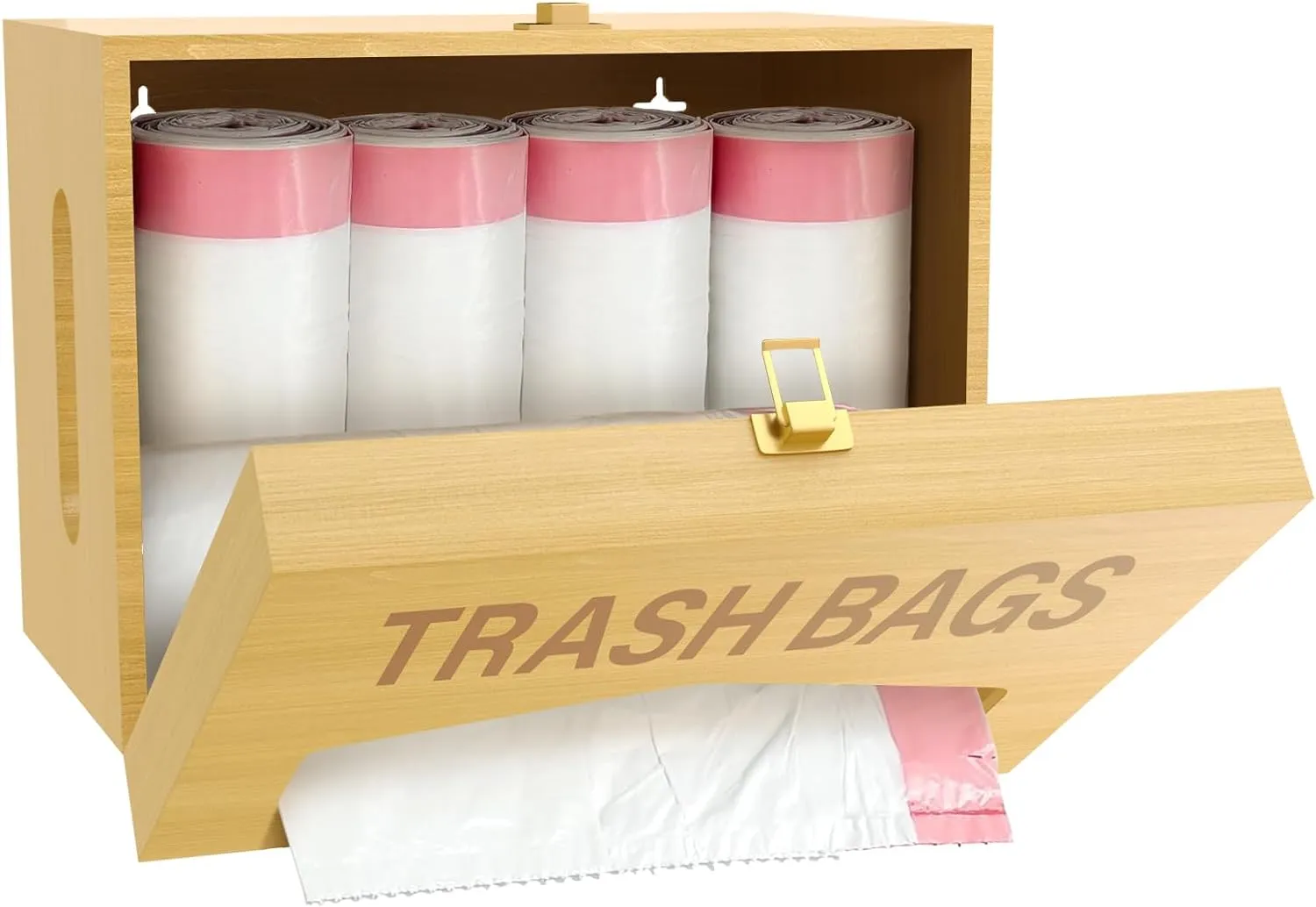 Extra Large Trash Bag Dispenser,Garbage Bag Dispenser Holder Under Sink, Trash Bag Container Organizer Storage,Bamboo Wall Mounted Kitchen Trash Bags Roll Holder for Cabinet Laundry Room Organization