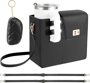 FACULX Outdoor Portable Crossbody Water Cup Storage Bag, Adjustable Crossbody Cup Holder Bag with Coin Purse and 2Pcs Replaceable Bag strap for Travel Daily Use (Black)