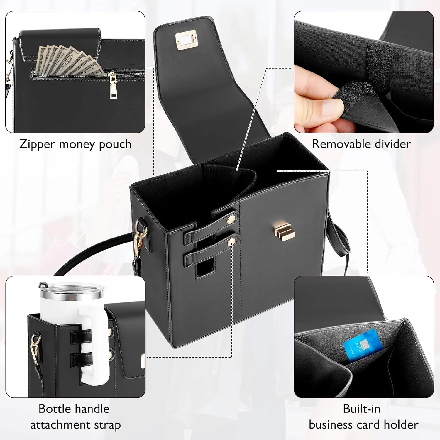 FACULX Outdoor Portable Crossbody Water Cup Storage Bag, Adjustable Crossbody Cup Holder Bag with Coin Purse and 2Pcs Replaceable Bag strap for Travel Daily Use (Black)