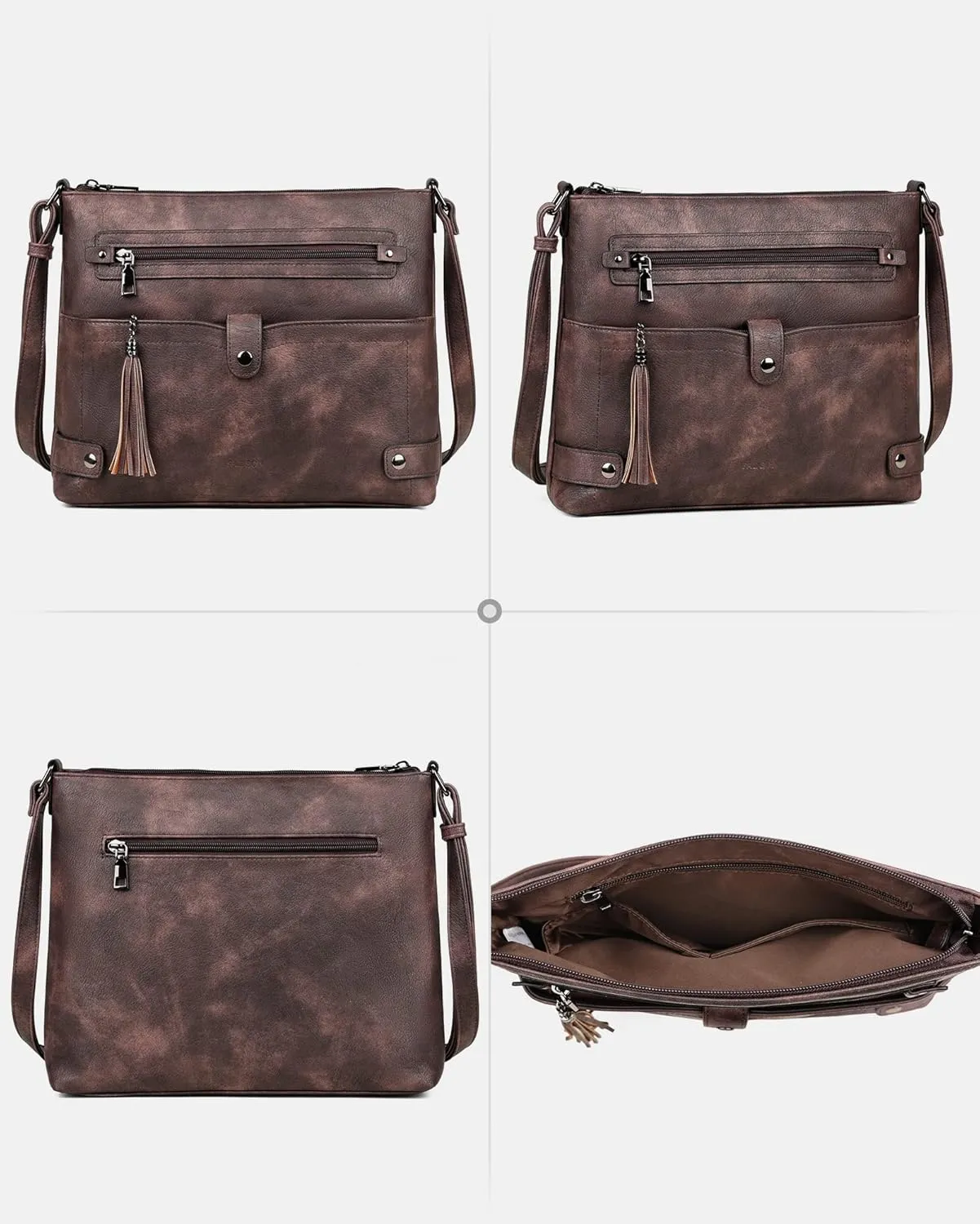 FADEON Large Crossbody Purses for Women Crossbody Bag, Designer Leather Cross Body Purses Multi Pocket Shoulder Bag
