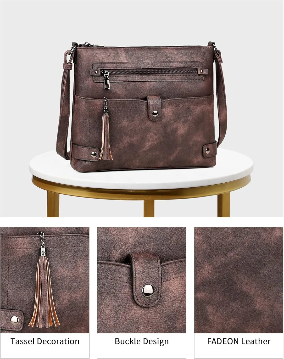 FADEON Large Crossbody Purses for Women Crossbody Bag, Designer Leather Cross Body Purses Multi Pocket Shoulder Bag