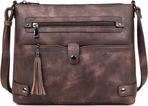 FADEON Large Crossbody Purses for Women Crossbody Bag, Designer Leather Cross Body Purses Multi Pocket Shoulder Bag