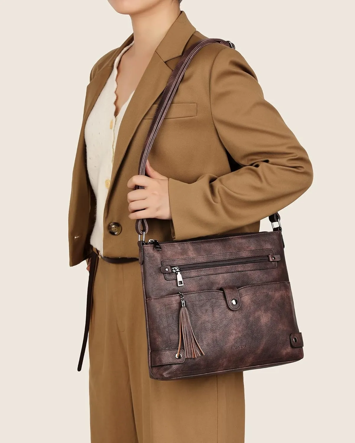 FADEON Large Crossbody Purses for Women Crossbody Bag, Designer Leather Cross Body Purses Multi Pocket Shoulder Bag