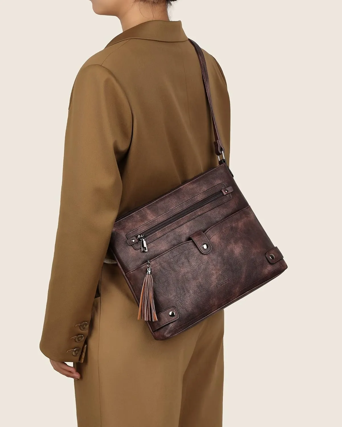 FADEON Large Crossbody Purses for Women Crossbody Bag, Designer Leather Cross Body Purses Multi Pocket Shoulder Bag