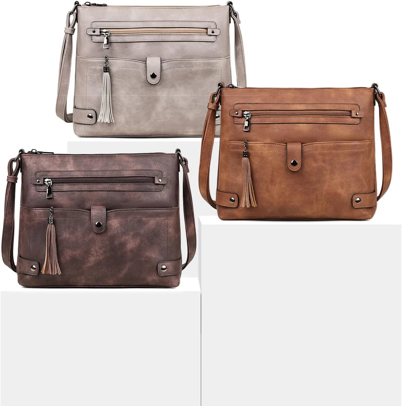 FADEON Large Crossbody Purses for Women Crossbody Bag, Designer Leather Cross Body Purses Multi Pocket Shoulder Bag