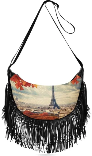 Fall Foliage Crossbody Bags for Women, Small Shoulder Handbags Tassel Purse with Adjustable Strap
