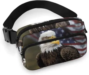 Fanny Pack for Men Women American Bald Eagle Belt Bag Lightweight Waist Bag Pack Full Printed Pack With Adjustable Strap For Running Hiking Travel