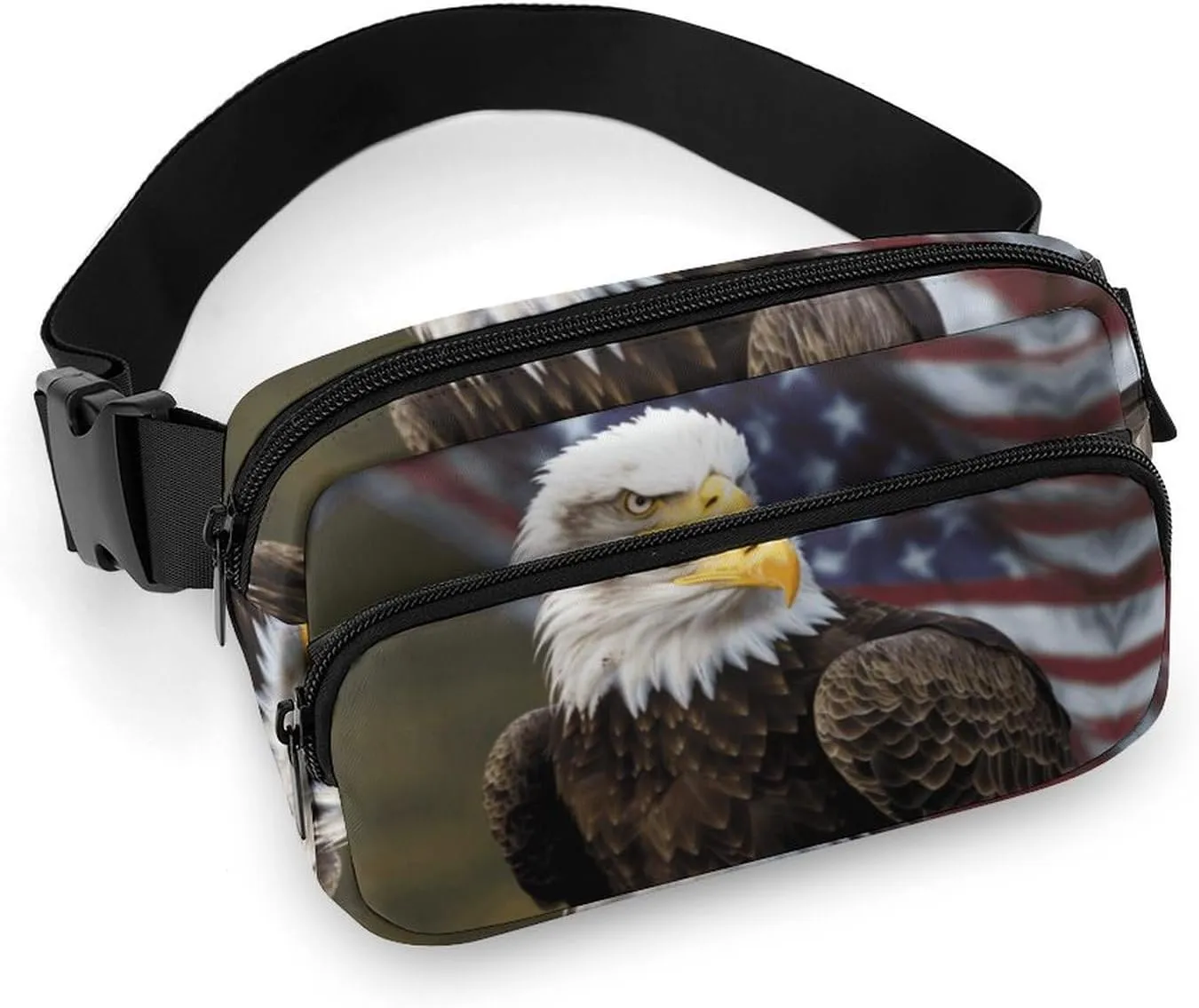 Fanny Pack for Men Women American Bald Eagle Belt Bag Lightweight Waist Bag Pack Full Printed Pack With Adjustable Strap For Running Hiking Travel