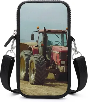 Farm House Tractor Loaded Hay Crossbody Cell Phone Bag Sling Storage Holder Purse with Adjustable Strap for Women Men