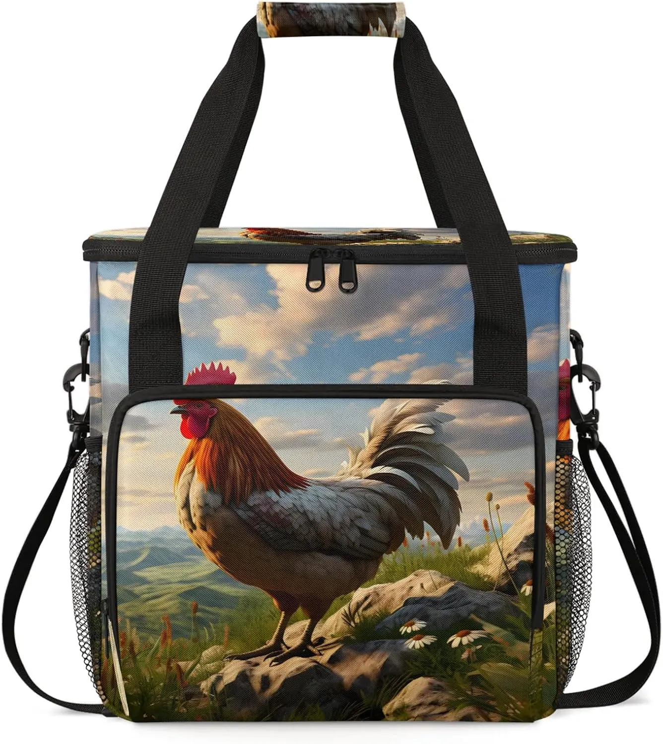 Farmhouse Chicken Coffee Maker Carring Bag, Large Insulated Storage Organizer Case Tote Bags with Shoulder Strap for Travel Work Picnic