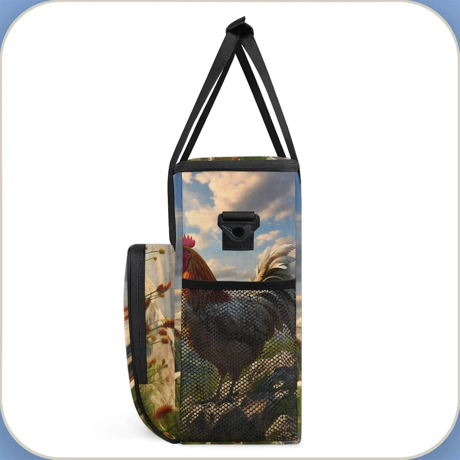 Farmhouse Chicken Coffee Maker Carring Bag, Large Insulated Storage Organizer Case Tote Bags with Shoulder Strap for Travel Work Picnic