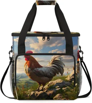 Farmhouse Chicken Coffee Maker Carring Bag, Large Insulated Storage Organizer Case Tote Bags with Shoulder Strap for Travel Work Picnic