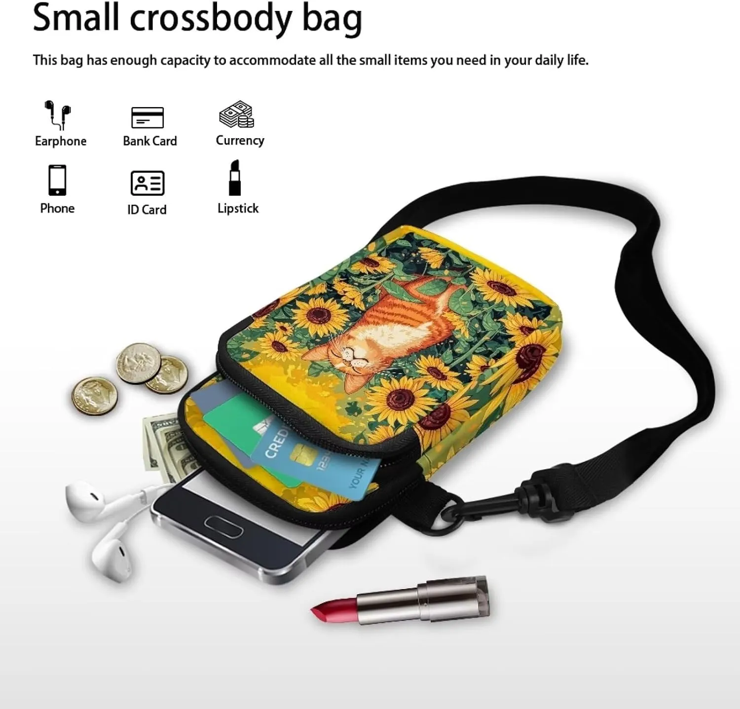 Fashion Crossbody Bags Organizer, Small Phone Purse Wallet with Detachable Shoulder Strap for Travel