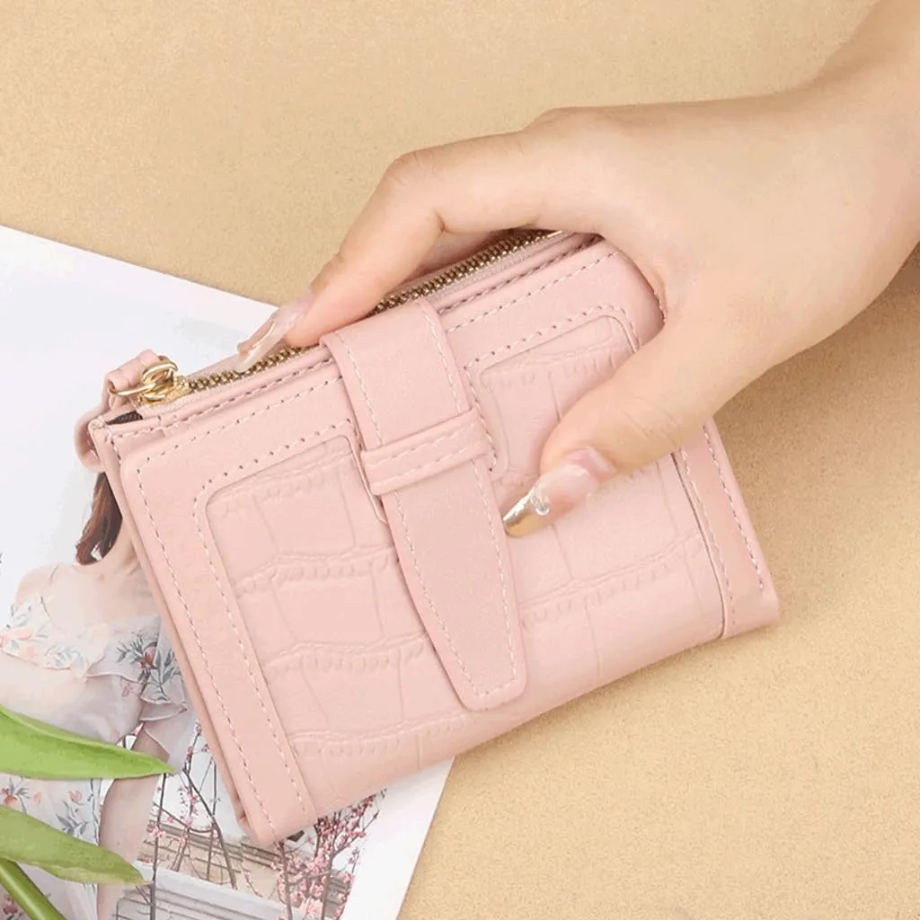 Fashion Leather Purse Women Solid Color Credit Card Holder Bags Small Wallet Money Bag Purse Card Holder(Black)