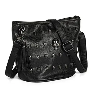 Fashion Shoulder Bag Skull Face Studs Punk Rivet Lady Messenger Pu Leather Goth Coressbaby Bags Tassels Vintage Style