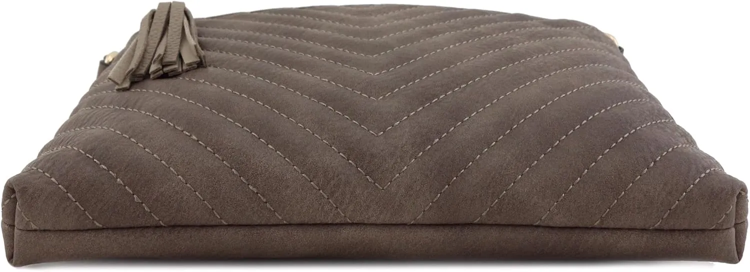 FashionPuzzle Chevron Quilted Medium Crossbody Bag with Tassel Accent