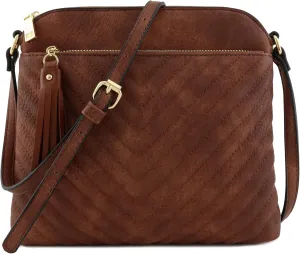 FashionPuzzle Chevron Quilted Medium Crossbody Bag with Tassel Accent