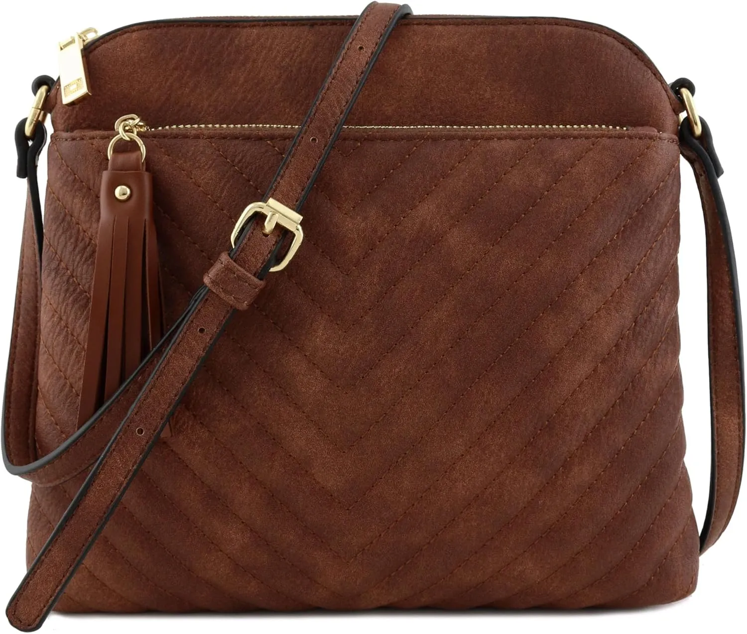 FashionPuzzle Chevron Quilted Medium Crossbody Bag with Tassel Accent