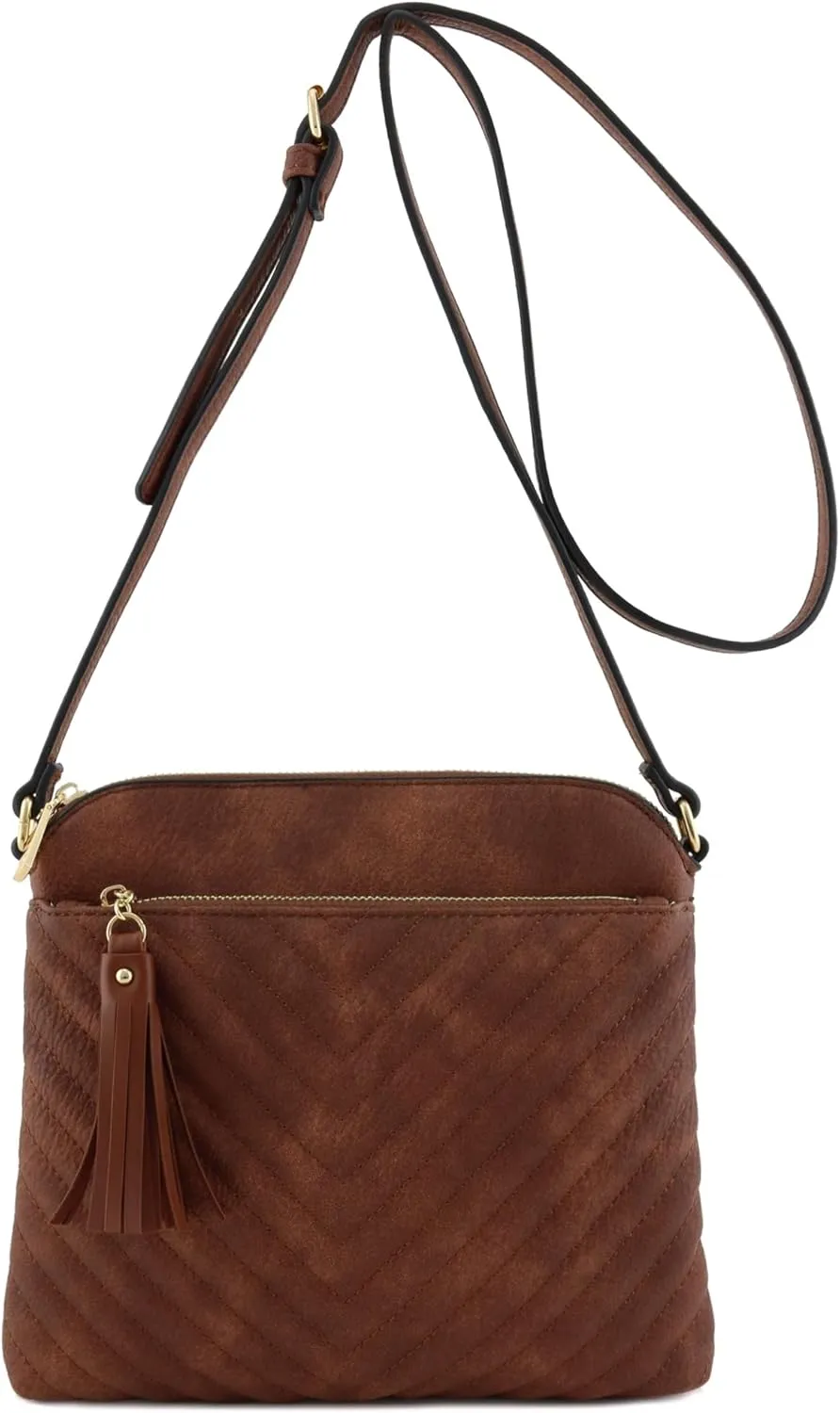 FashionPuzzle Chevron Quilted Medium Crossbody Bag with Tassel Accent