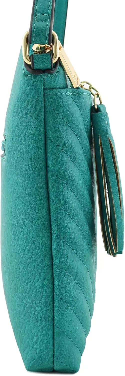 FashionPuzzle Chevron Quilted Medium Crossbody Bag with Tassel Accent