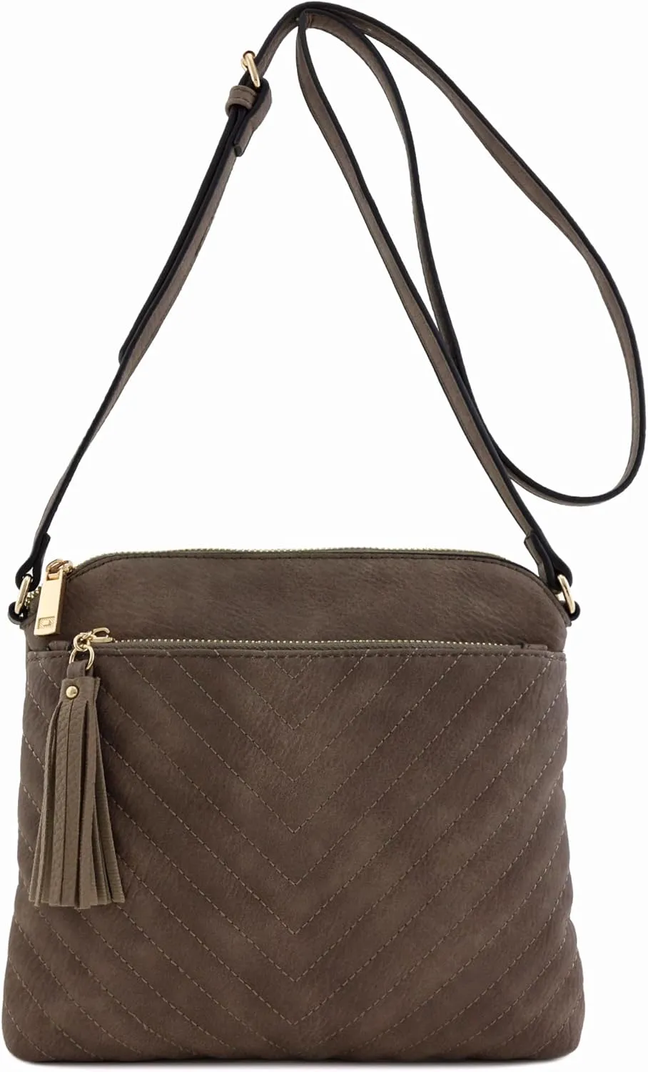 FashionPuzzle Chevron Quilted Medium Crossbody Bag with Tassel Accent