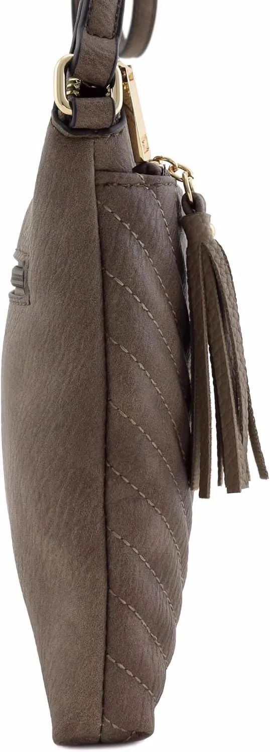 FashionPuzzle Chevron Quilted Medium Crossbody Bag with Tassel Accent