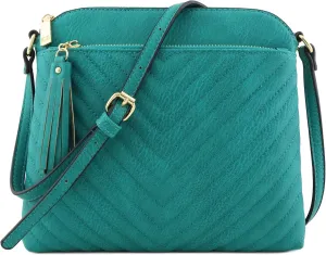 FashionPuzzle Chevron Quilted Medium Crossbody Bag with Tassel Accent