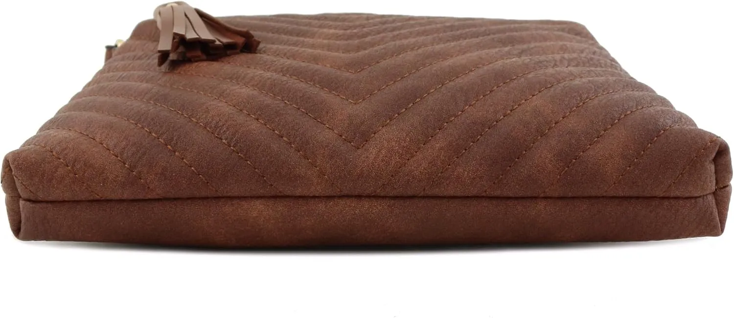 FashionPuzzle Chevron Quilted Medium Crossbody Bag with Tassel Accent
