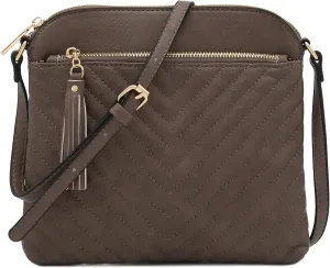 FashionPuzzle Chevron Quilted Medium Crossbody Bag with Tassel Accent