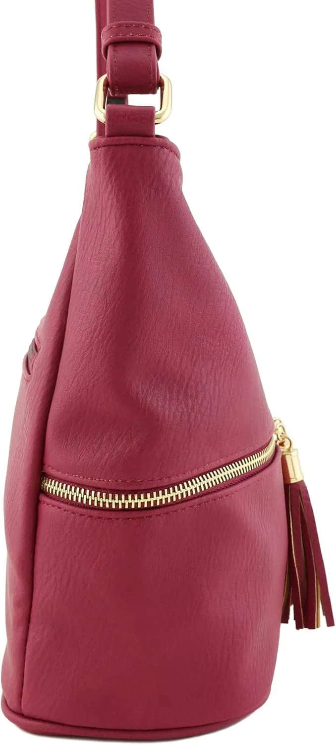FashionPuzzle Lightweight Tassel Zipper Bucket Crossbody Bag