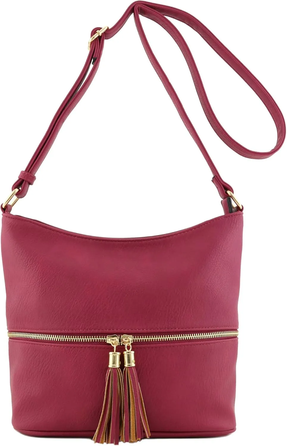 FashionPuzzle Lightweight Tassel Zipper Bucket Crossbody Bag