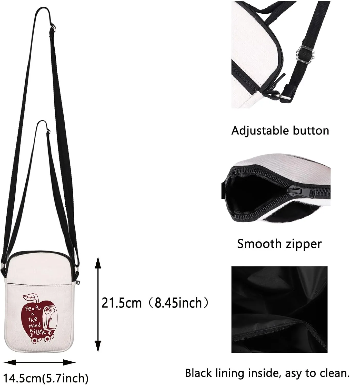 Fear Is The Mind Killer Crossbody Bag Funny Worm Gift Mental Health Zipper Wormy Dune Gift Sandworm Premium Bags Dune Bag