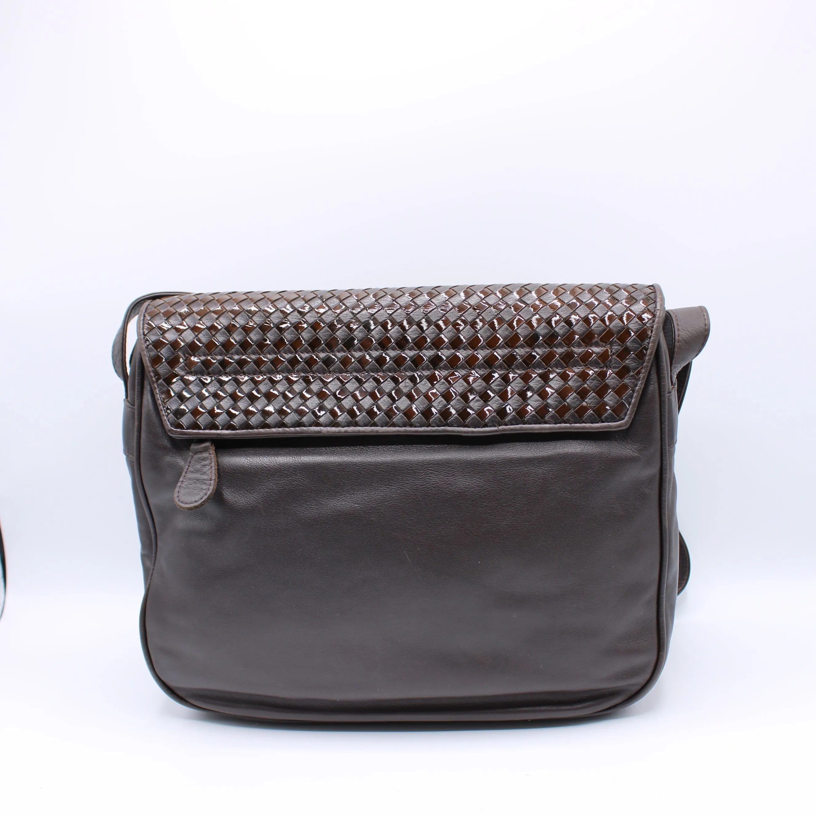 Fendi Brown Woven Leather Flap Crossbody Bag Vintage