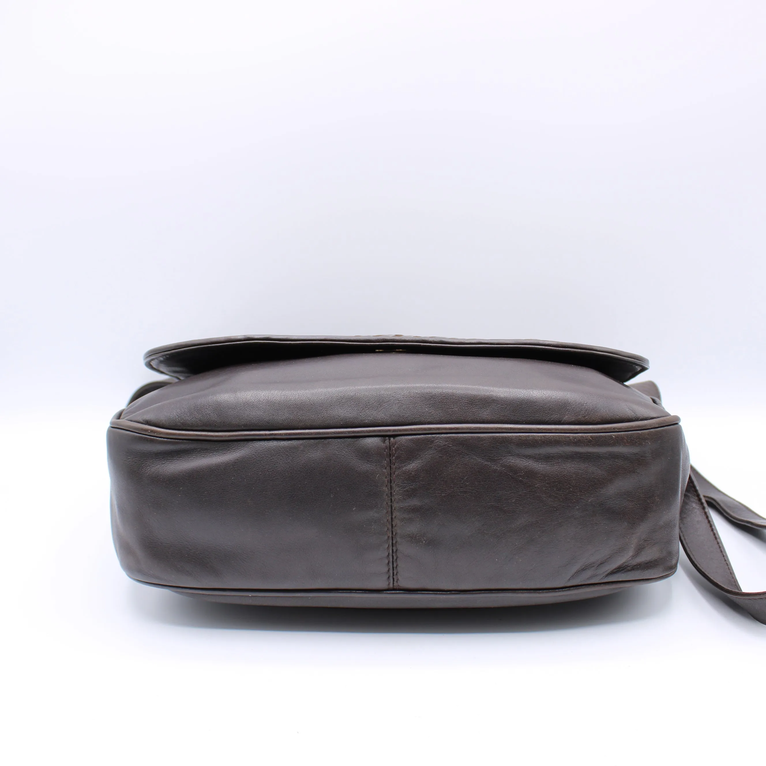 Fendi Brown Woven Leather Flap Crossbody Bag Vintage