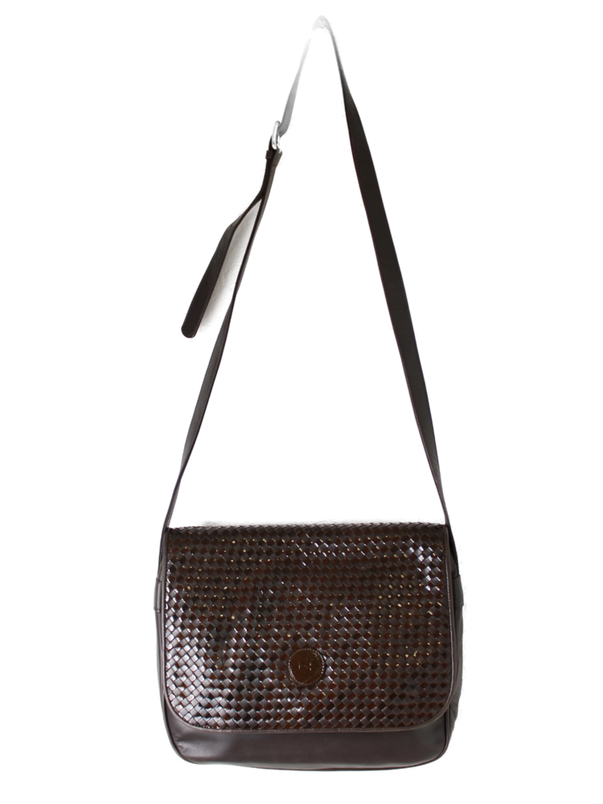 Fendi Brown Woven Leather Flap Crossbody Bag Vintage