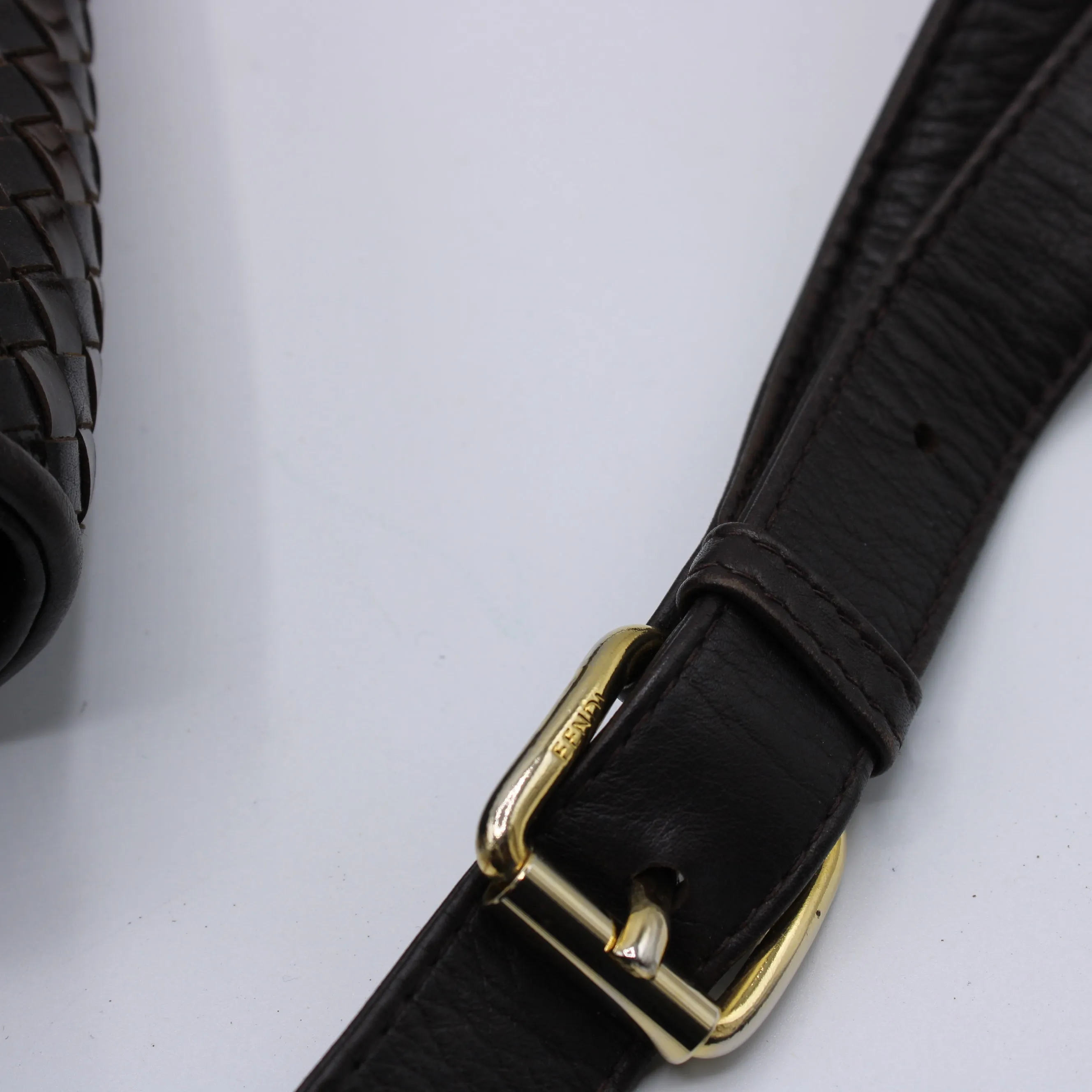 Fendi Brown Woven Leather Flap Crossbody Bag Vintage