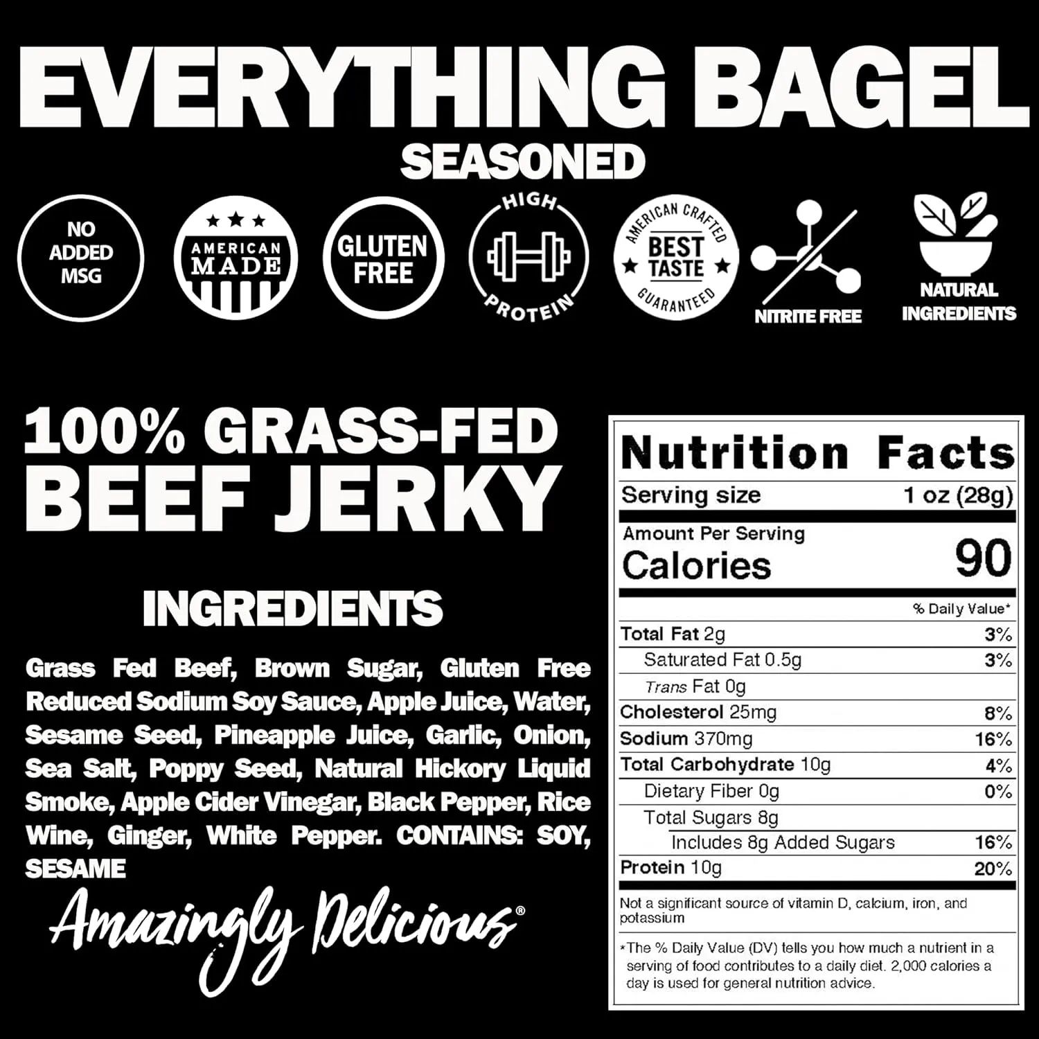 Field Trip Grass Fed Beef Jerky, Healthy Gluten Free Snacks, All Natural, Paleo-Friendly Beef Jerky, High Protein, Low Carb Snack with No Nitrates, 2.2oz Bag, 4 Pack, Everything Bagel