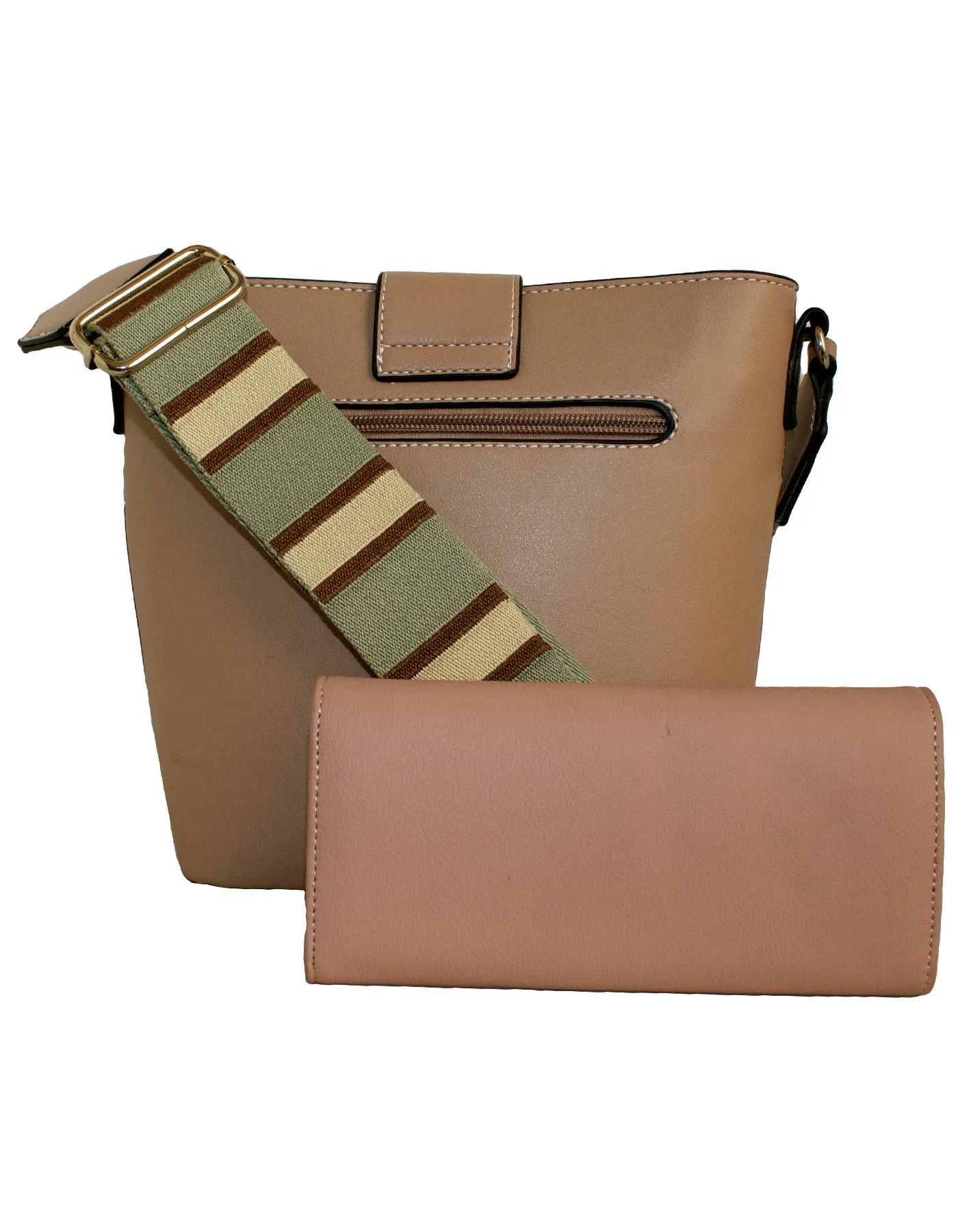 Fino G-9106 A751331 Faux Leather Crossbody Shoulder Bag & Purse Set- Dusty Pink