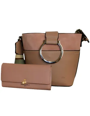 Fino G-9106 A751331 Faux Leather Crossbody Shoulder Bag & Purse Set- Dusty Pink