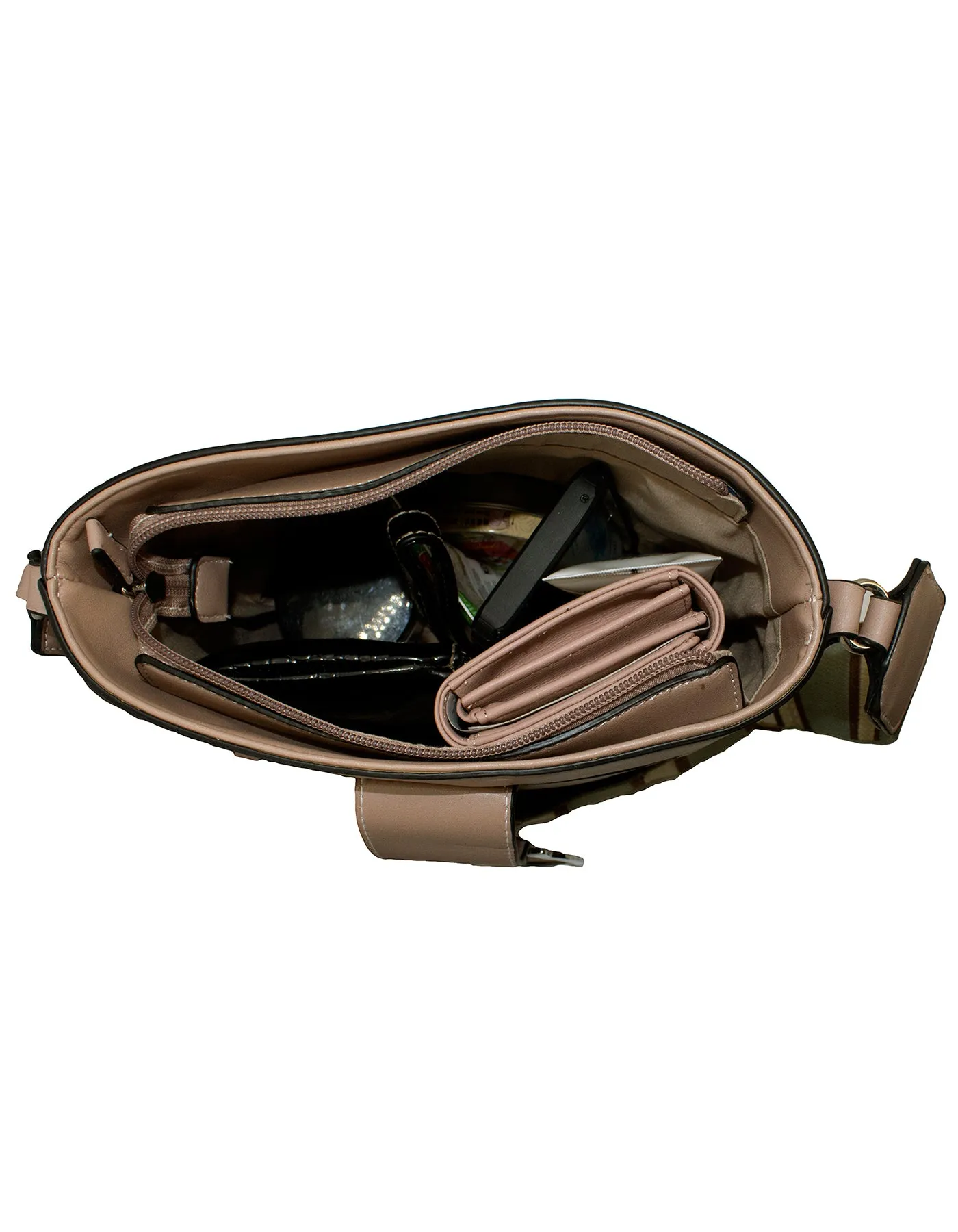 Fino G-9106 A751331 Faux Leather Crossbody Shoulder Bag & Purse Set- Dusty Pink