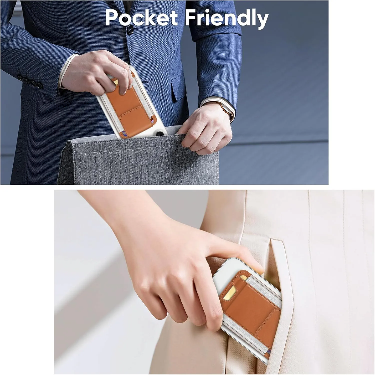 FINPAC MagSafe Wallet, Magnetic Card Wallet Holder for iPhone 16/15/14/13/12 Series, Safe RFID Blocking Slim Leather 6 Card Holder for Women Men, Light Brown
