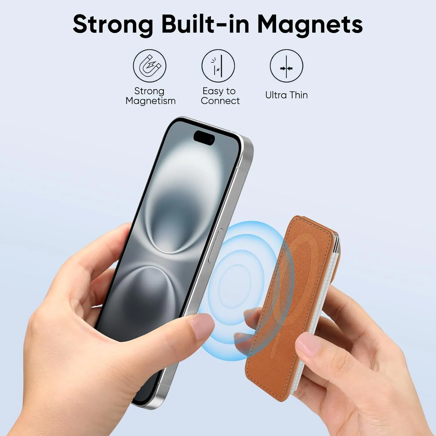 FINPAC MagSafe Wallet, Magnetic Card Wallet Holder for iPhone 16/15/14/13/12 Series, Safe RFID Blocking Slim Leather 6 Card Holder for Women Men, Light Brown