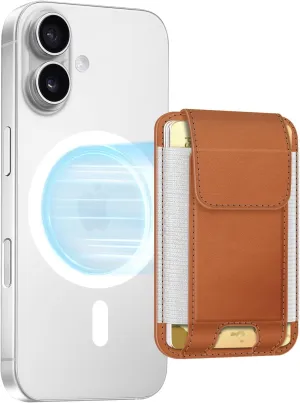 FINPAC MagSafe Wallet, Magnetic Card Wallet Holder for iPhone 16/15/14/13/12 Series, Safe RFID Blocking Slim Leather 6 Card Holder for Women Men, Light Brown