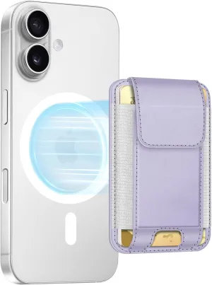 FINPAC MagSafe Wallet, Magnetic Card Wallet Holder for iPhone 16/15/14/13/12 Series, Safe RFID Blocking Slim Leather 6 Card Holder for Women Men, Light Purple