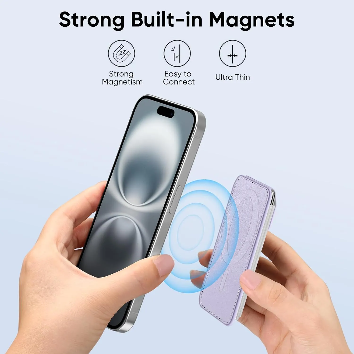 FINPAC MagSafe Wallet, Magnetic Card Wallet Holder for iPhone 16/15/14/13/12 Series, Safe RFID Blocking Slim Leather 6 Card Holder for Women Men, Light Purple