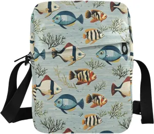 Fish Tropical Sling Bag Zipper Closure Compact Crossbody Bags with Card Phone Passport Compartment for Women Men 6.6×9.4×2.5 inches